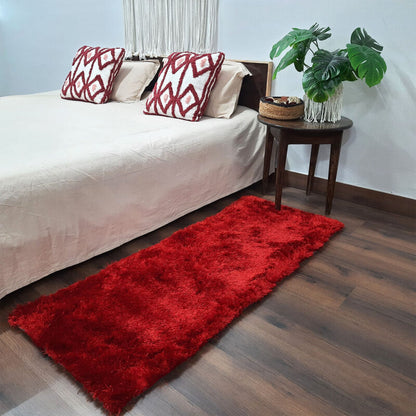 Handloom Shaggy Red Premium Bedside Runner/Carpet (55cm x 137cm (~22″ x 55″)) By Avioni