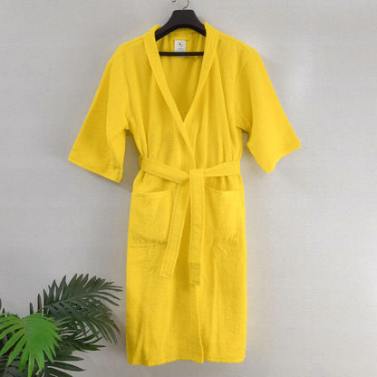 Loomkart Very Fine Export Quality Bath Robes in Yellow in Avioni Zip-Packing- Standard Size