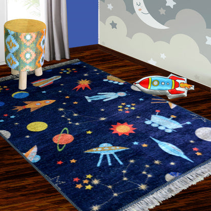 Silk Carpet Kids Collection – Astronauts In Sky Kids Room Rug -Avioni