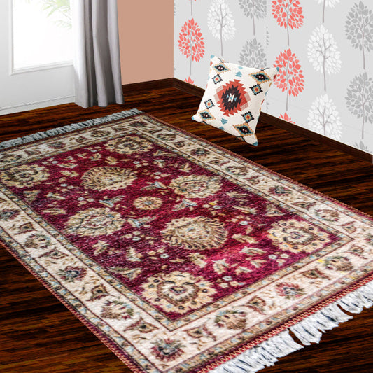 Silk Carpet Persian Design Collection Red – Living Room Rug – 3×5 Feet (90 x 150 cms)-Avioni