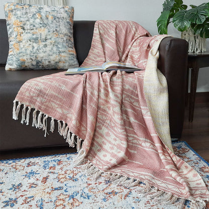 Avioni Beautiful Soft Sofa Throw | Light Coral & Yellow Double Side Design | Virgin Premium Polyester Slub Handloom Sofa Throw