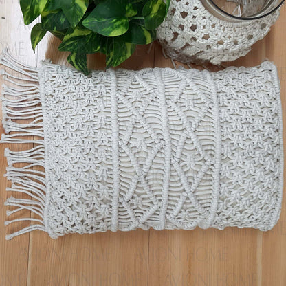 Bohemian Style Hand Knotted Macrame Cushion 100% Bleached Cotton With Filler- 12X20 Inch (30×50 cms)