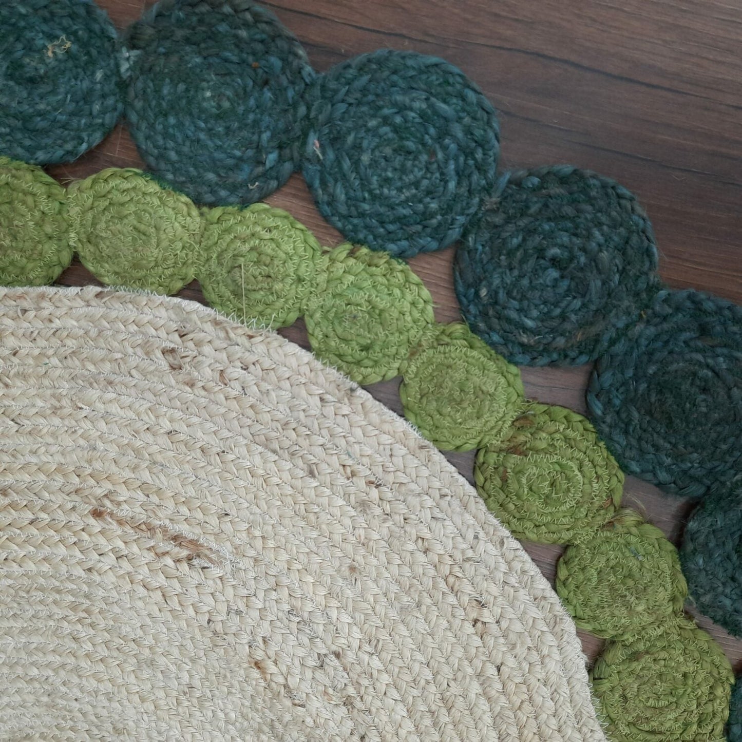 Avioni Braided Round Shaped Flower Look Rug In Greenish Shade- 4 Feet (122 cms)