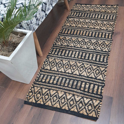 Avioni Home Eco Collection – Cotton & Jute Handwoven Diamond And Linear Pattern Carpet