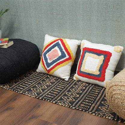 Avioni Home Eco Collection – Cotton & Jute Handwoven Diamond And Linear Pattern Carpet
