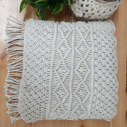 Bohemian Style Hand Knotted Macrame Cushion 100% Bleached Cotton With Filler- 18X18 Inch (45×45 cms)