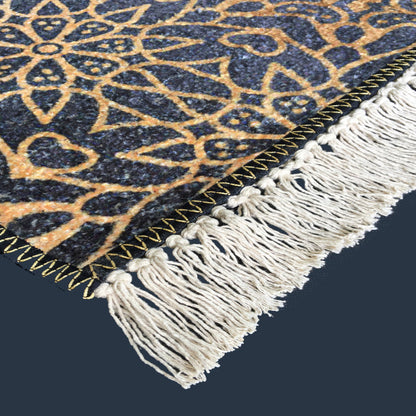 Silk Carpet Modern Design Collection Blue With Gold – Living Room Rug – 3×5 Feet (90 x 150 cms)-Avioni
