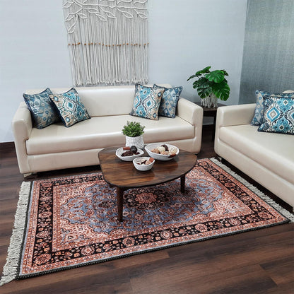 Silk Carpet Persian Design Collection Ethnic Blue and Black – Living Room Rug – Avioni