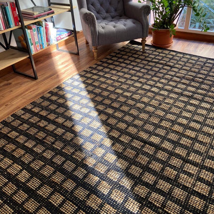 Avioni Home Eco Collection – Cotton & Jute Handwoven Square Pattern Carpet