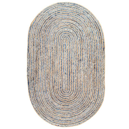 Avioni Home Eco Collection – Handbraided Denim and Jute Rug – Beautiful Oval Design