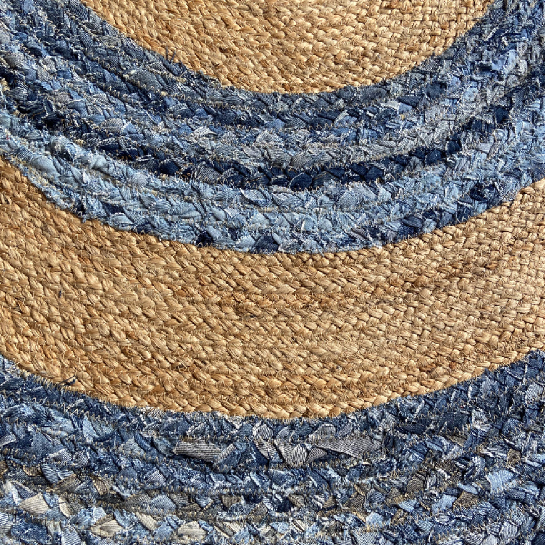 Round Jute and Recycle Denim Rug. Artisan Hand-tag. Beautiful . Handcrafted  . Multicolor Rug, Floor Rug - Etsy