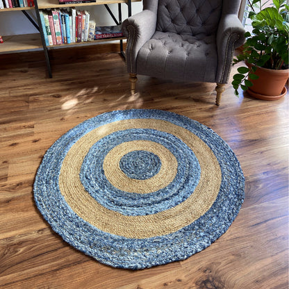 Avioni Home Eco Collection – Handmade Recycled Jute & Denim Braided Carpet – Colorful Contemporary Eco-friendly – Multiple Sizes