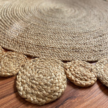 Avioni Home Eco Collection – Handwoven Braided Jute Round Carpet with Small Circle Borders