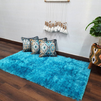 Avioni Handloom Flurry Yarn Fur Durry For Living Room In Fur Reversible Aqua ₹7,500