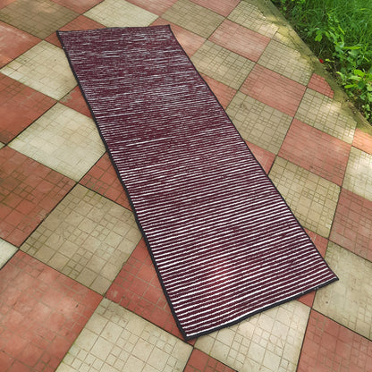 Avioni Luxury Soft Premium Chenille Stripe -Maroon & White- Yoga Mat 60cm x 180cm (~2×5.5 Feet)