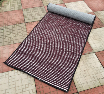 Avioni Luxury Soft Premium Chenille Stripe -Maroon & White- Yoga Mat 60cm x 180cm (~2×5.5 Feet)