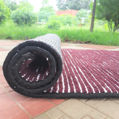 Avioni Luxury Soft Premium Chenille Stripe -Maroon & White- Yoga Mat 60cm x 180cm (~2×5.5 Feet)