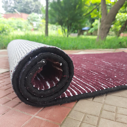 Avioni Luxury Soft Premium Chenille Stripe -Maroon & White- Yoga Mat 60cm x 180cm (~2×5.5 Feet)