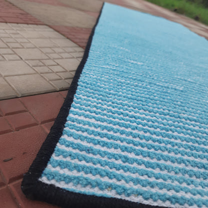 Avioni Luxury Soft Premium Chenille Stripe -Aqua Blue & White- Yoga Mat 60cm x 180cm (~2×5.5 Feet)