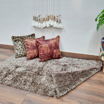 Flurry Yarn Fur Dhurrie For Living Room|Brown With White Shade|By Avioni| 90cm x 150cm (~3×5 Feet)