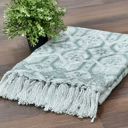 Avioni Beautiful Sofa Throw to Add Flair to Your Living Room: Green and Grey Double Design Virgin Premium Polyester Slub Soft Sofa Throw