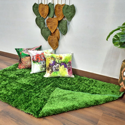 Flurry Yarn Fur Dhurrie For Living Room|Green|By Avioni| 90cm x 150cm (~3×5 Feet)