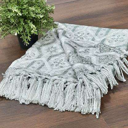 Avioni Beautiful Sofa Throw to Add Flair to Your Living Room: Green and Grey Double Design Virgin Premium Polyester Slub Soft Sofa Throw