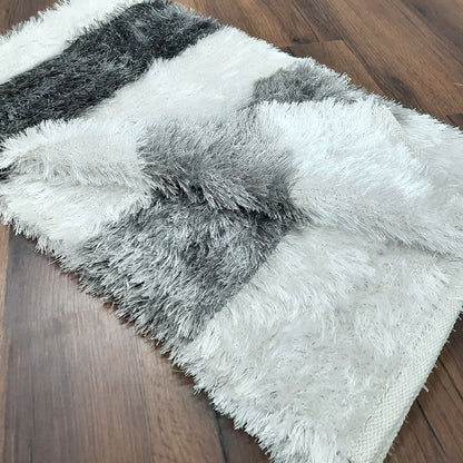 Flurry Yarn Fur Dhurrie For Living Room|Silver Stripes|By Avioni| 90cm x 150cm (~3×5 Feet)