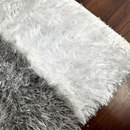 Flurry Yarn Fur Dhurrie For Living Room|Silver Stripes|By Avioni| 90cm x 150cm (~3×5 Feet)