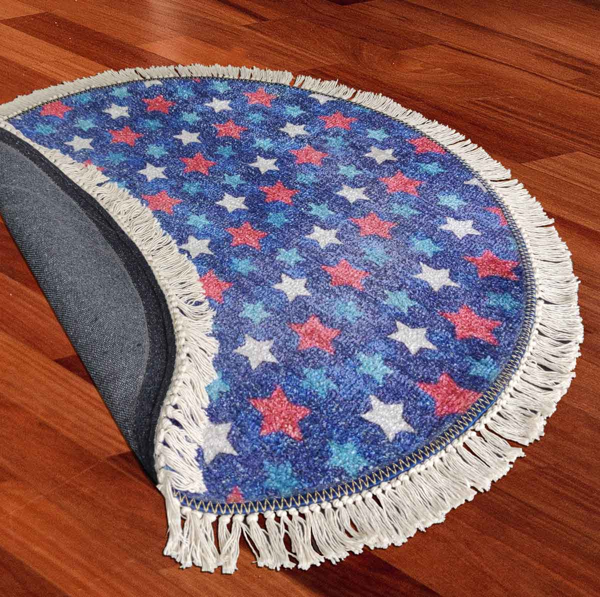 Avioni Carpet For Kids Room – Round Rug -Blue Stars