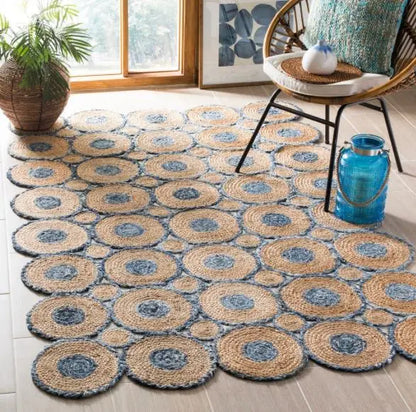 Denim/Jeans With Jute Handmade Braided Rugs| Blue Denim Area Rug|Avioni- Premium Collection