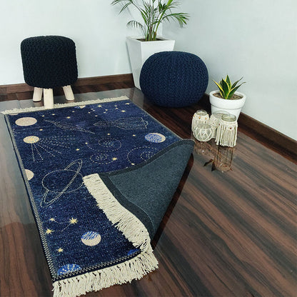 Avioni Carpets for Kids Room Silk- Kids Collection Rocket in Galaxy-MULTIPLE SIZES