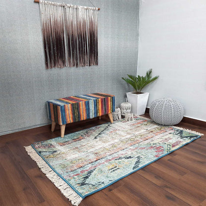 Avioni Faux Silk Carpet – Ethnic Distressed Living Room Rug – Loomkart