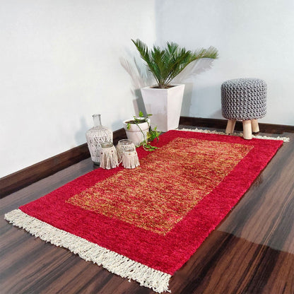 Avioni Carpets for Living Room/Pooja Room – Neo Modern Collection Red And Gold Carpet/Rug – 90cm x 150cm (~3×5 Feet)