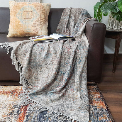 Avioni Beautiful Soft Sofa Throw | Abstract Modern Design | Virgin Premium Polyester Slub Handloom Sofa Throw