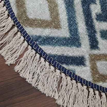 Avioni Kids Faux Silk Carpet – Contemporary Round Rug – Geometric Blue Copper Pattern