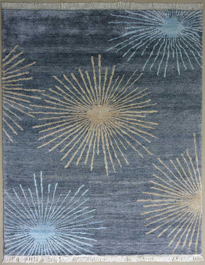 Gift for Generations by Avioni-Hand Knotted Premium Kashmiri Silk Grayish-Blue Carpet Guaranteed Hand Made 225 Knots per Sq inch- 120cm x 180cm (~4×6 Feet)