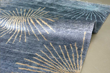 Gift for Generations by Avioni-Hand Knotted Premium Kashmiri Silk Grayish-Blue Carpet Guaranteed Hand Made 225 Knots per Sq inch- 120cm x 180cm (~4×6 Feet)