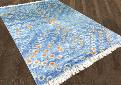 Hand Knotted Silk Carpet Blue Around 225 Knots Per Sq Inch – 120cm x 180cm (~4×6 Feet)- A Gift For Generations