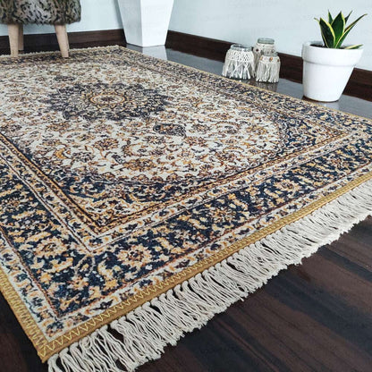 Silk Carpet Persian Design Collection Black And Beige – Living Room Rug -Avioni