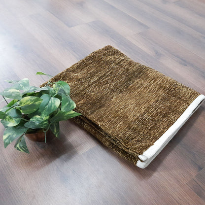 Avioni Lux Handloom Chenille Solid Durries- Brown-120cm x 180cm (~4×6 Feet)