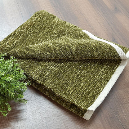 Avioni Lux Handloom Chenille Solid Durries- Olive-120cm x 180cm (~4×6 Feet)