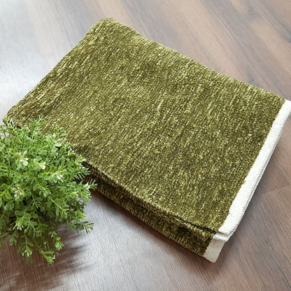 Avioni Lux Handloom Chenille Solid Durries- Olive-120cm x 180cm (~4×6 Feet)