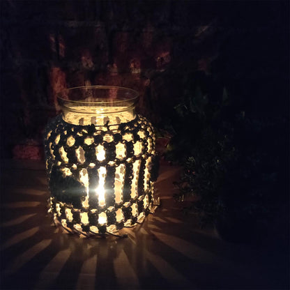 Avioni Home- Hand Moulded Glass Jars With Beautifully Crafted Macrame Cover Candle Lantern-8 X 10 Inches (20*25 cms)- Large Size (Copy)