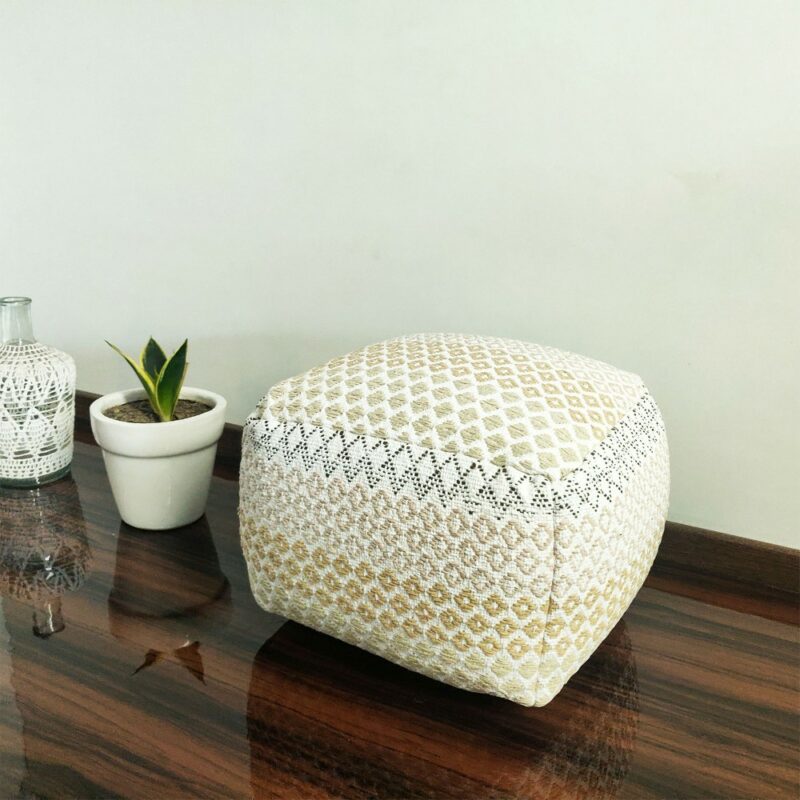 Bigmo Handloom Weaved Cotton Brown Pouf/ Ottoman Large Size- 35x50x50 cm