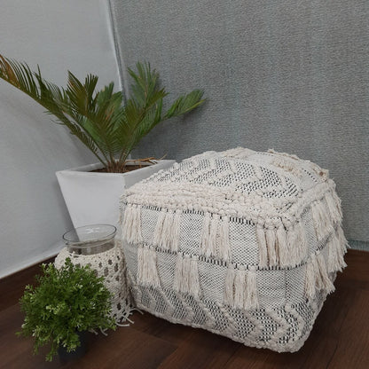 Avioni Home BigMo Collection -Cube Pouf With Tassels Gray -35x50x50