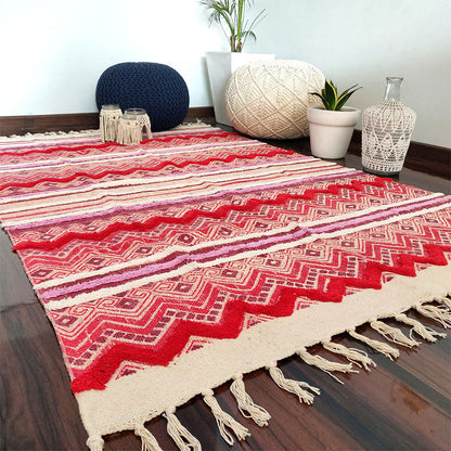 Avioni Boho Look Cotton Printed & Part Tufted Floor Rug / Durrie 120cm x 180cm (~4Feet x 6Feet) Rectangle