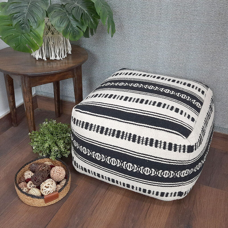 Avioni Home BigMo Collection – Black and White Boho Pouf -40x55x55