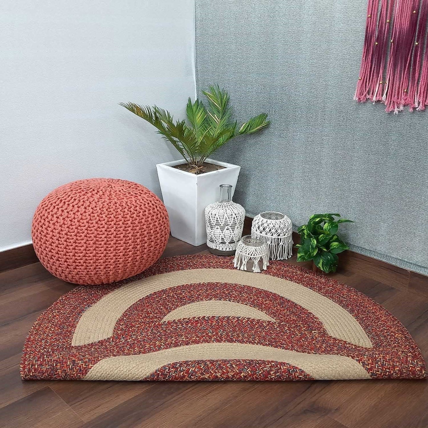 Avioni Cotton Rugs Braided Round- Red – 120 cms (4 Feet)