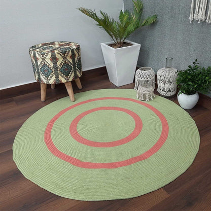 Avioni Cotton Rugs Braided Round- Green – 120 cms (4 Feet)